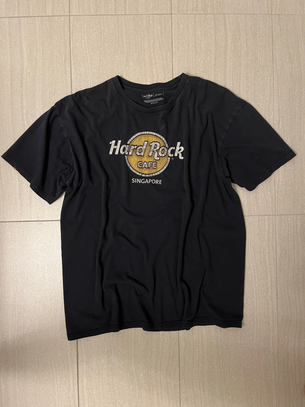 Vintage Hard Rock Cafe Black T-Shirt with Gold and White Logo - Singapore